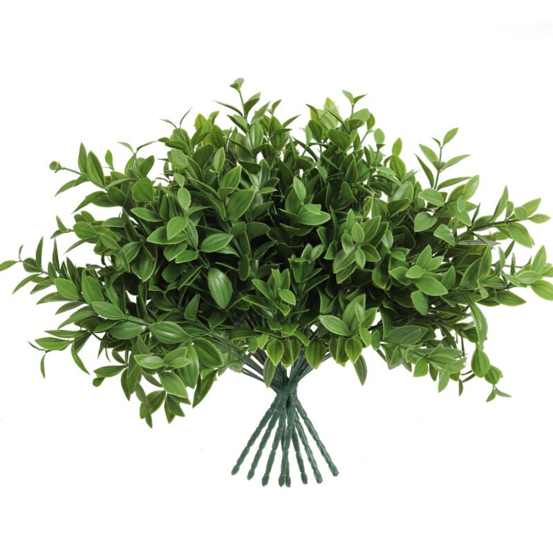 RECUTMS 8 Bundles Artificial Greenery Stems Fake Lucky Bamboo Leaves Faux Outdoor Plants UV Resistant Plastic Shrubs for Indoor Outdoor Decorations (4 Colors)